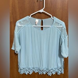 Pretty, soft, dainty, sky blue blouse.